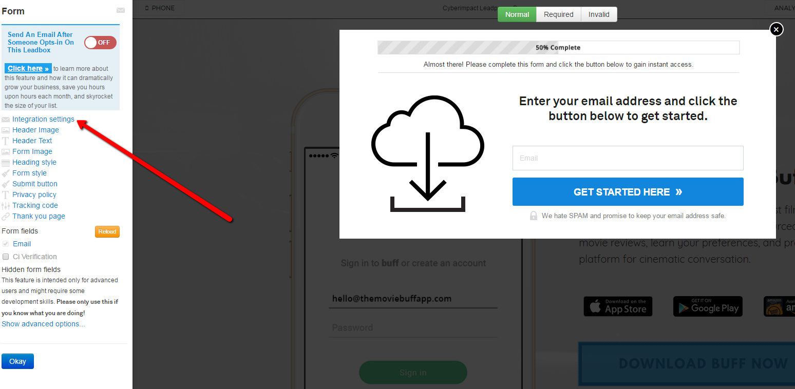 Integration settings - Form