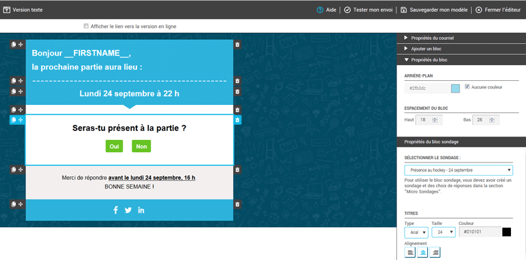 Ajoutez le sondage dans votre courriel et envoyez-le