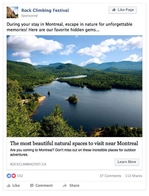 Facebook post - Rock Climbing Festival - The most beautiful natural spaces to visit near Montreal