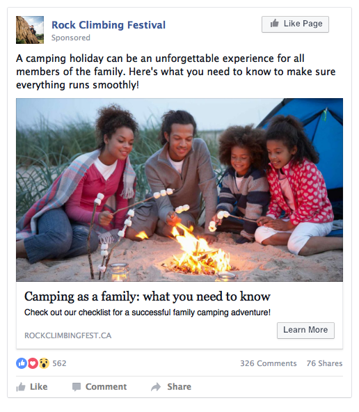 Facebook post - Rock Climbing Festival - Camping as a family : what you need to know