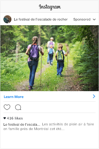 Publication Instagram - Les activités à faire en famille près de Montréal cet été - Le festival de l'escalade de rocher.