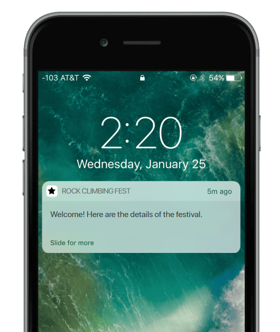 Rock Climbing Festival - Notification on Iphone