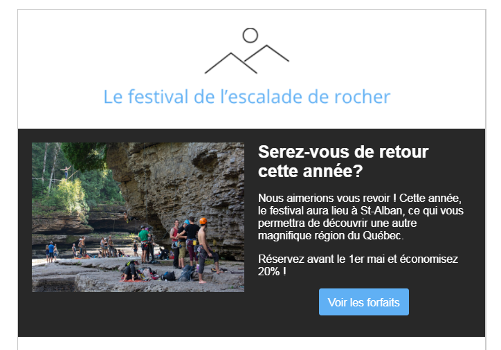 Infolettre relance - Serez-vous de retour cette année - Le festival de l'escalade de rocher.