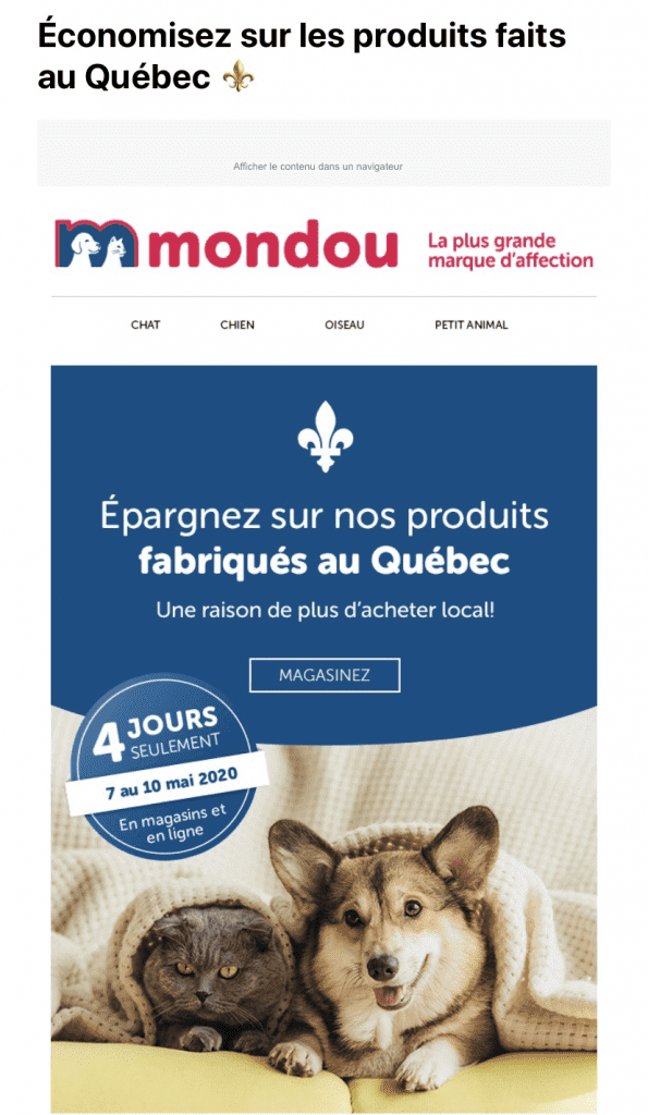 Infolettre Mondou - Produits fabriqués au Québec