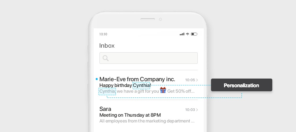 Examples of e-mail personalization - Inbox